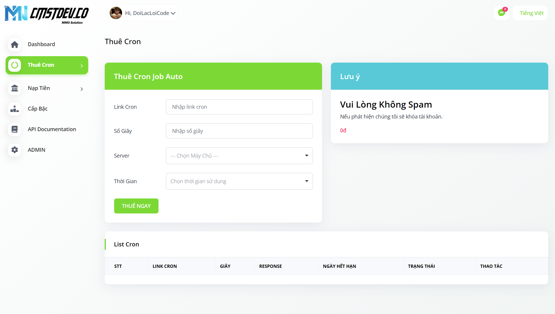 Code cho thuê cronjob api sang cmstdev.co